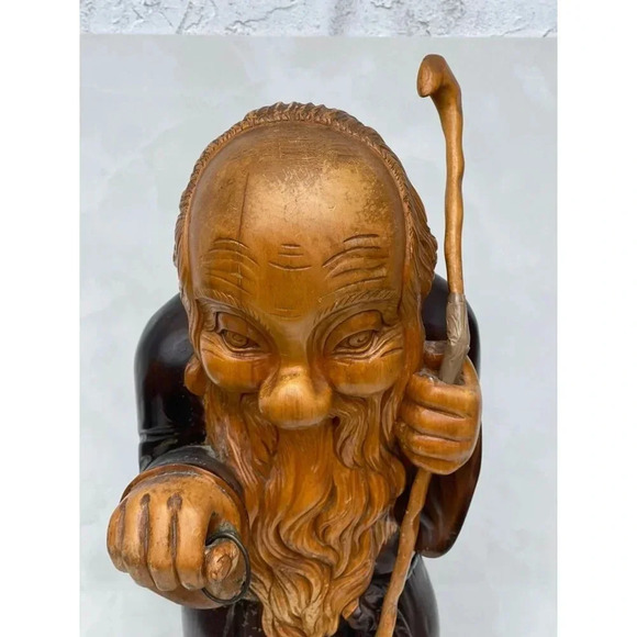 Wooden Hand Carved Monk Table Lamp Aldo Tura for Macabo Italy Midcentury 1950s - Picture 6 of 16